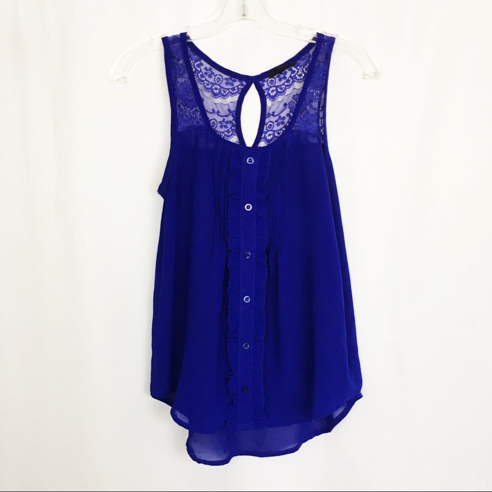 Mine cobalt blue lace ruffle front tank S